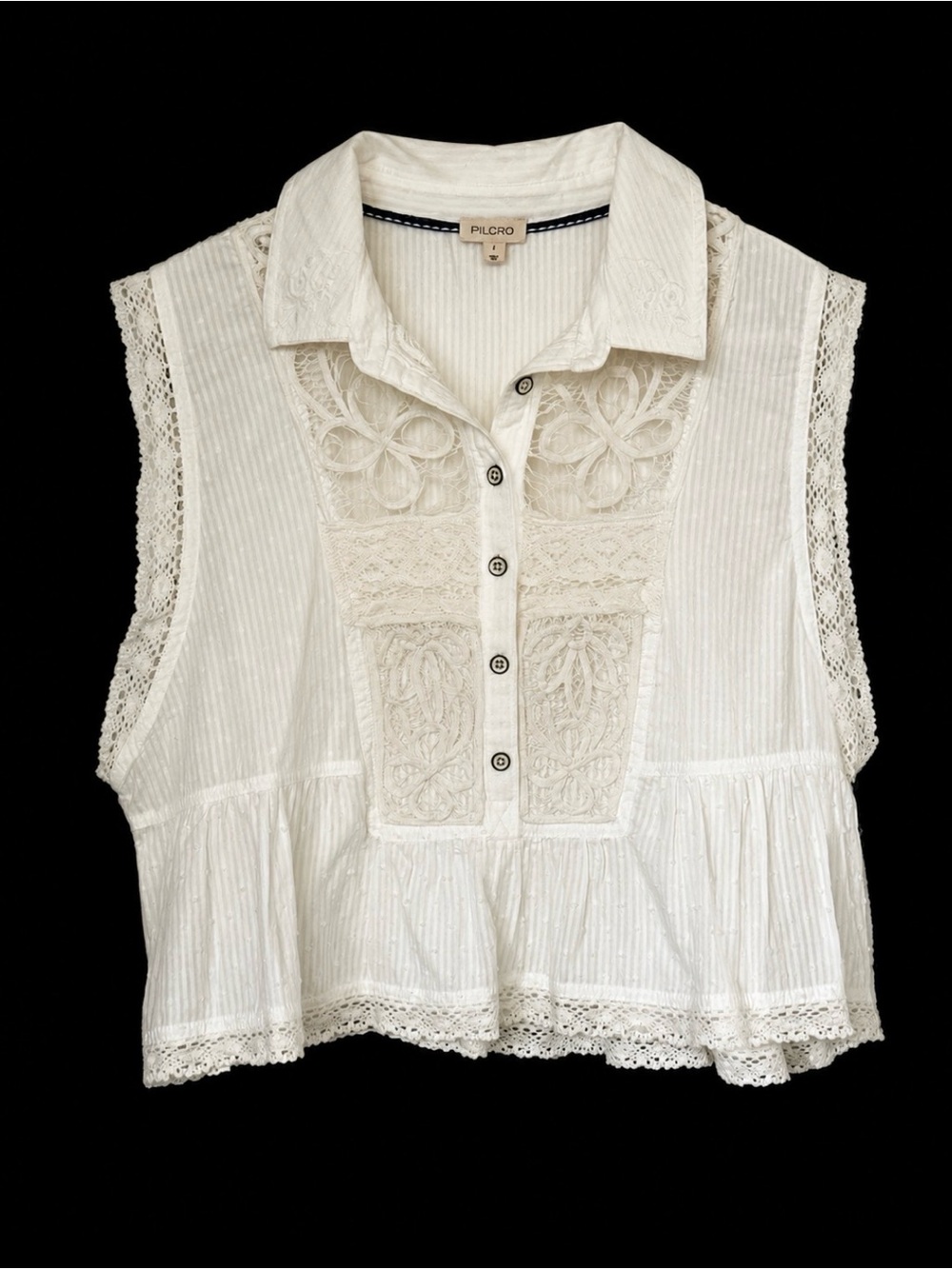Pilcro white Lace-Trim Sleeveless Peplum Button Front Top, women’s size L.